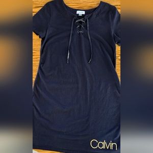 A lace up front t shirt dress